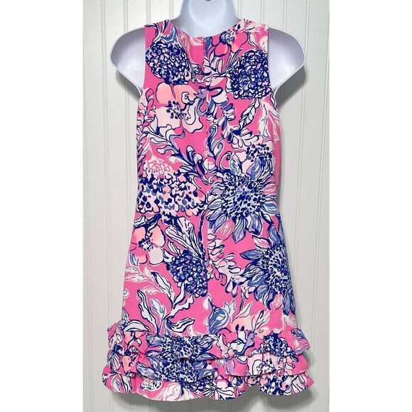 Lilly Pulitzer Marla Romper Sun Drenched Pink Tropics Ruffle Hem Crepe Size 00 - Picture 12 of 13